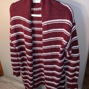 Maroon and white striped cardigan